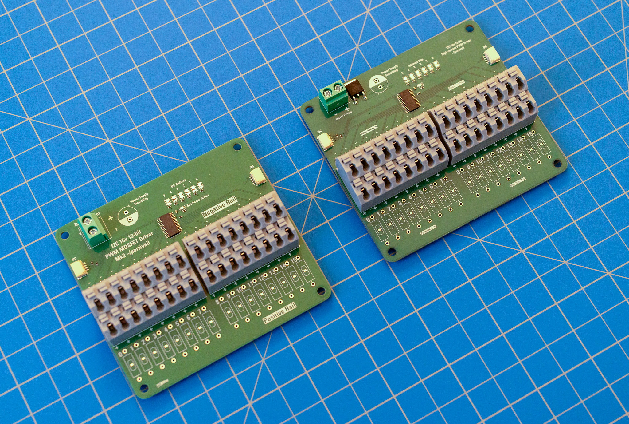 A photo of two PWM driver boards
