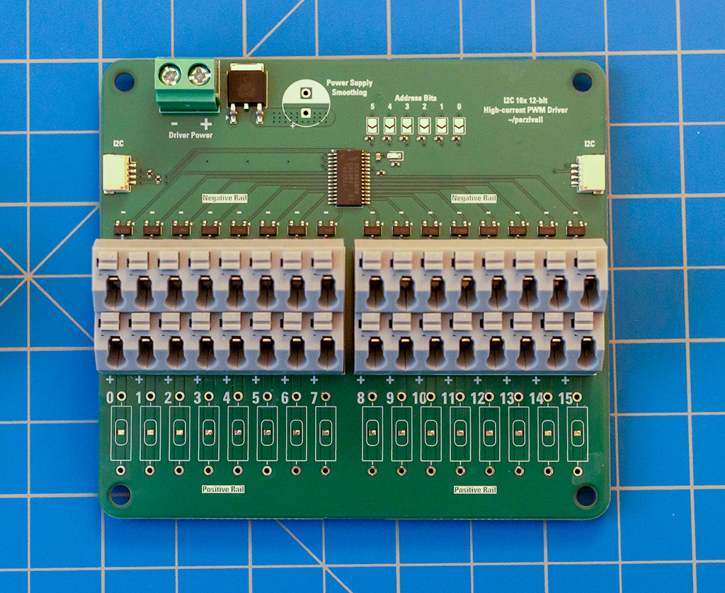 The first revision board, with a reverse-polarity protection MOSFET